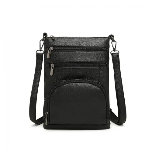 Miss Lulu RFID-Blocking Multi Pocket Leather Look Cross Body Bag - Black