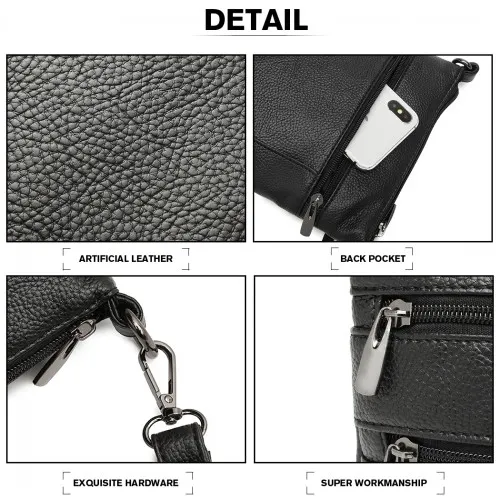 Miss Lulu RFID-Blocking Multi Pocket Leather Look Cross Body Bag - Black