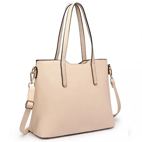 Miss Lulu Three Piece Tote Shoulder Bag And Clutch - Beige | Stylish & Versatile Bag Set