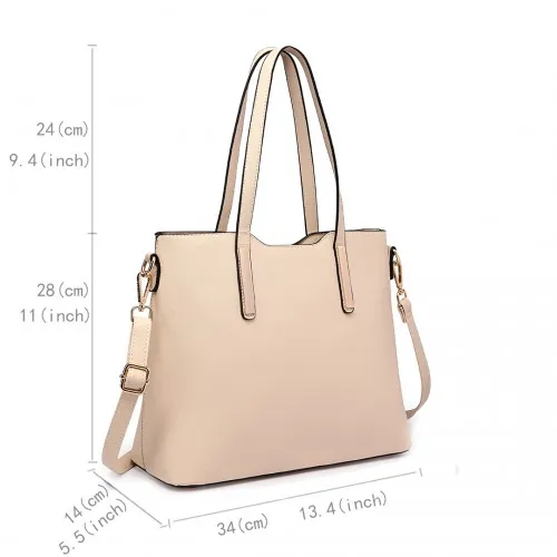 Miss Lulu Three Piece Tote Shoulder Bag And Clutch - Beige | Stylish & Versatile Bag Set