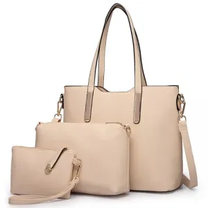 Miss Lulu Three Piece Tote Shoulder Bag And Clutch - Beige | Stylish & Versatile Bag Set