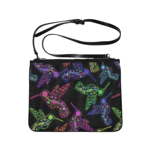 Neon Floral Hummingbirds Slim Clutch Bag