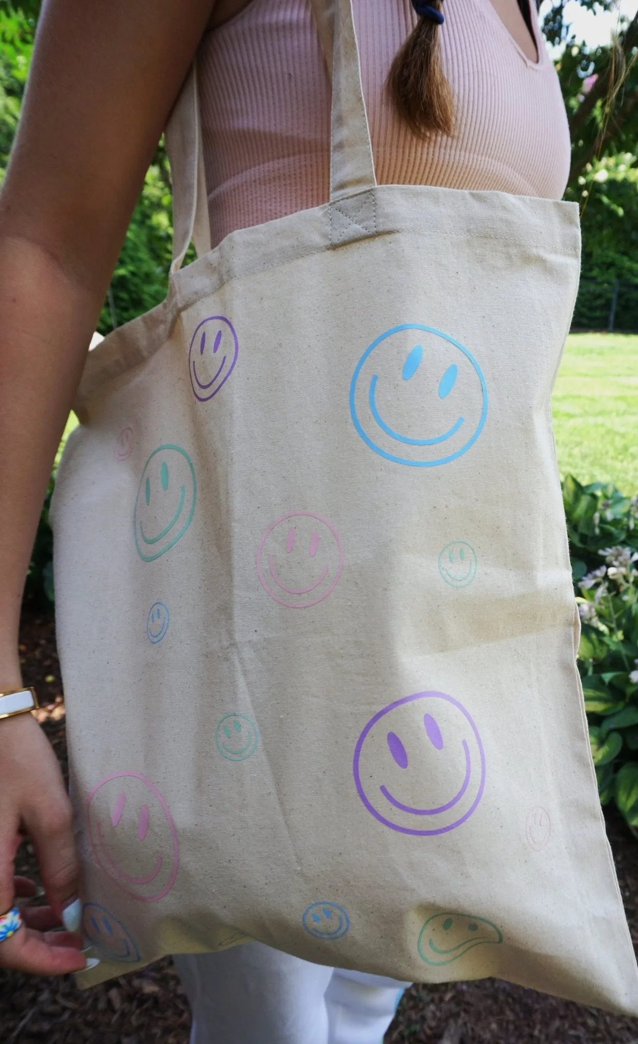 Pastel Smiley Face Cotton Market Tote Bag