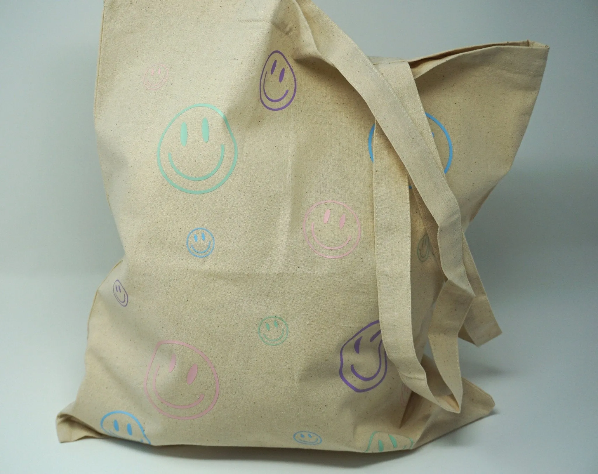 Pastel Smiley Face Cotton Market Tote Bag