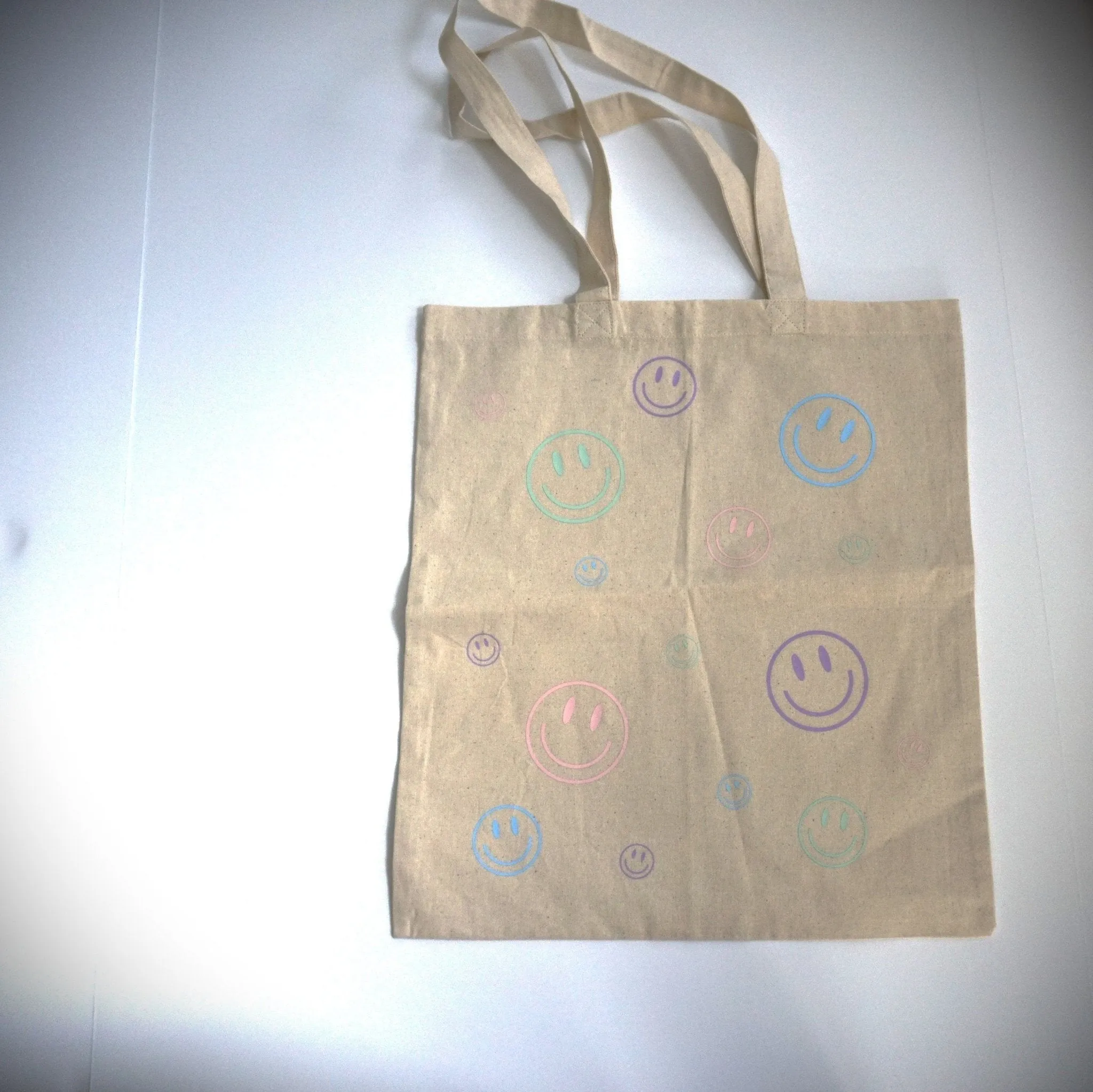 Pastel Smiley Face Cotton Market Tote Bag