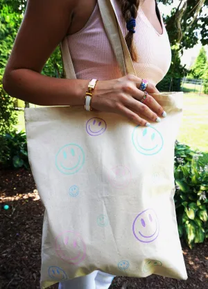 Pastel Smiley Face Cotton Market Tote Bag