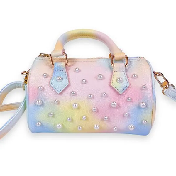 Pearl Studs Multi Color Leather Barrel Bag