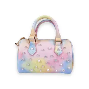 Pearl Studs Multi Color Leather Barrel Bag