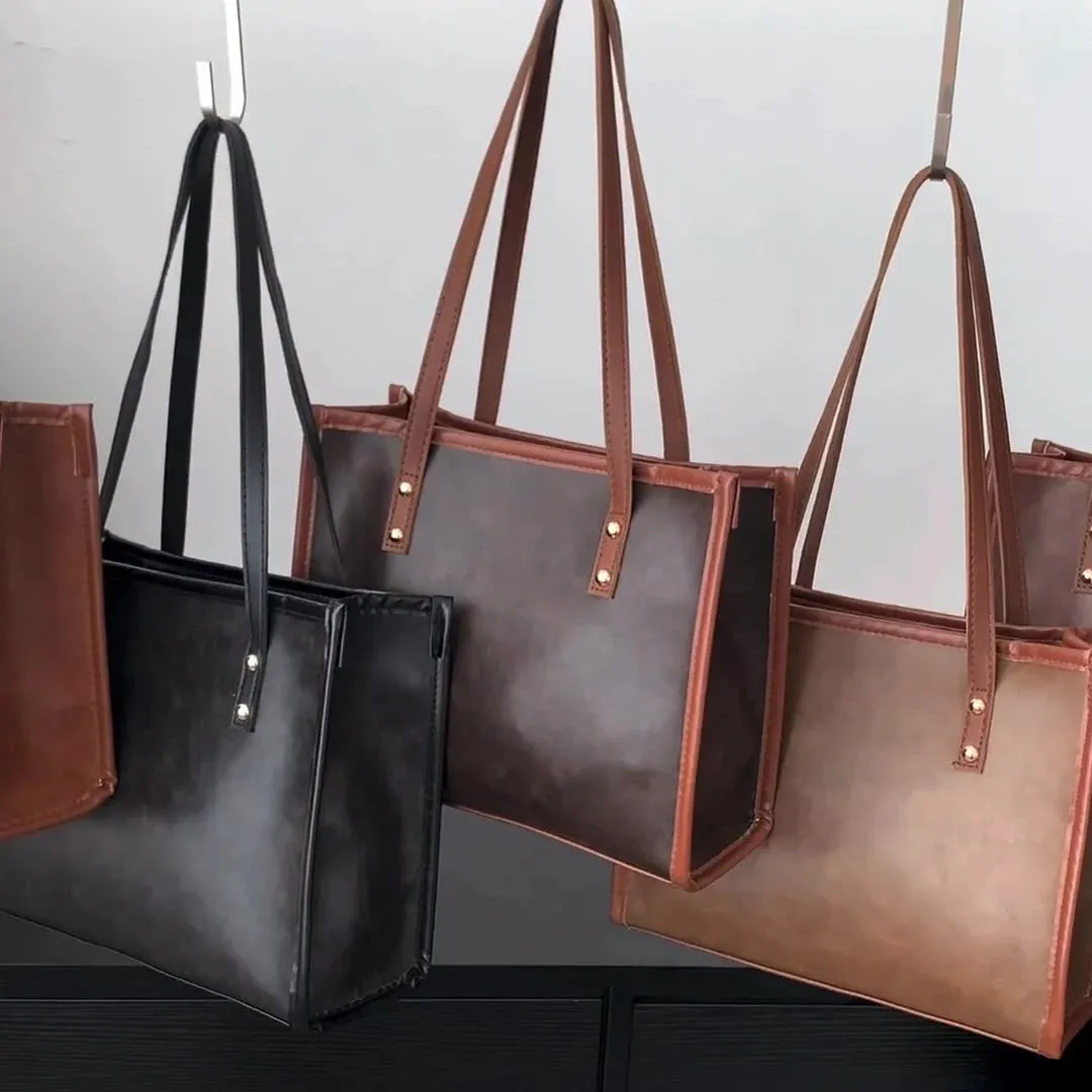 PU Leather Large Capacity Versatile Square Shape Tote Bag