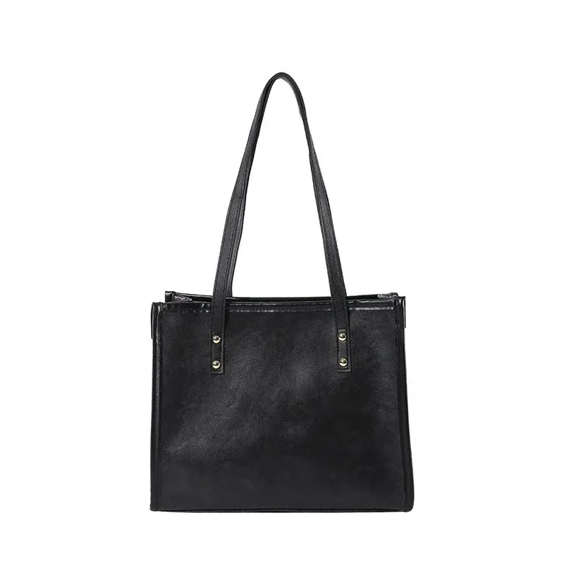 PU Leather Large Capacity Versatile Square Shape Tote Bag