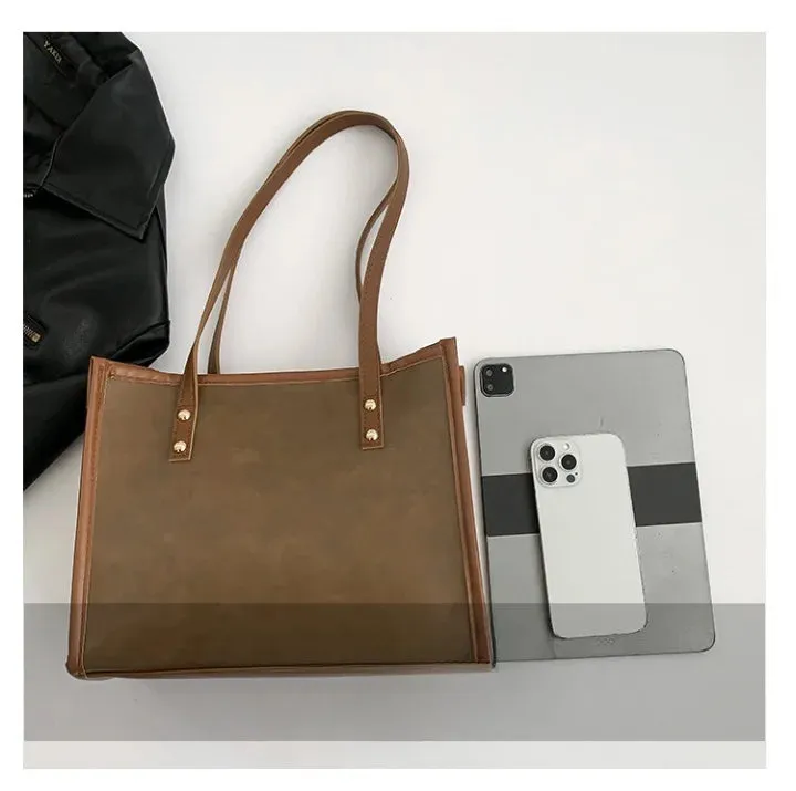 PU Leather Large Capacity Versatile Square Shape Tote Bag