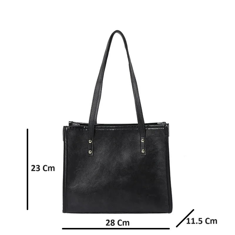 PU Leather Large Capacity Versatile Square Shape Tote Bag