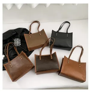 PU Leather Large Capacity Versatile Square Shape Tote Bag