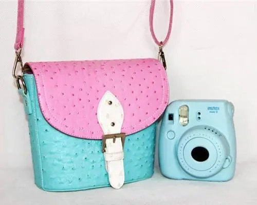 PU Ostrich Leather Multi-way Shoulder Bag - Pink and Light Blue