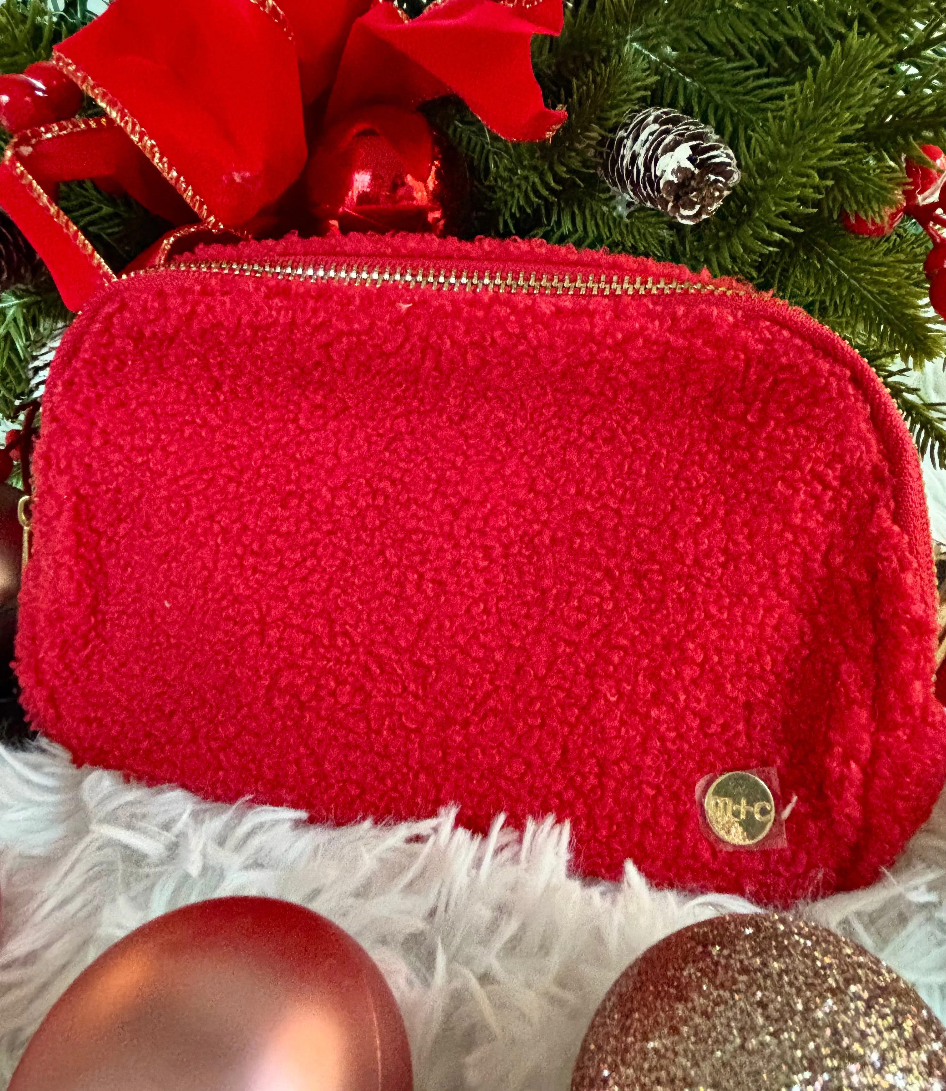 Red Fuzzy Sherpa Belt Bag