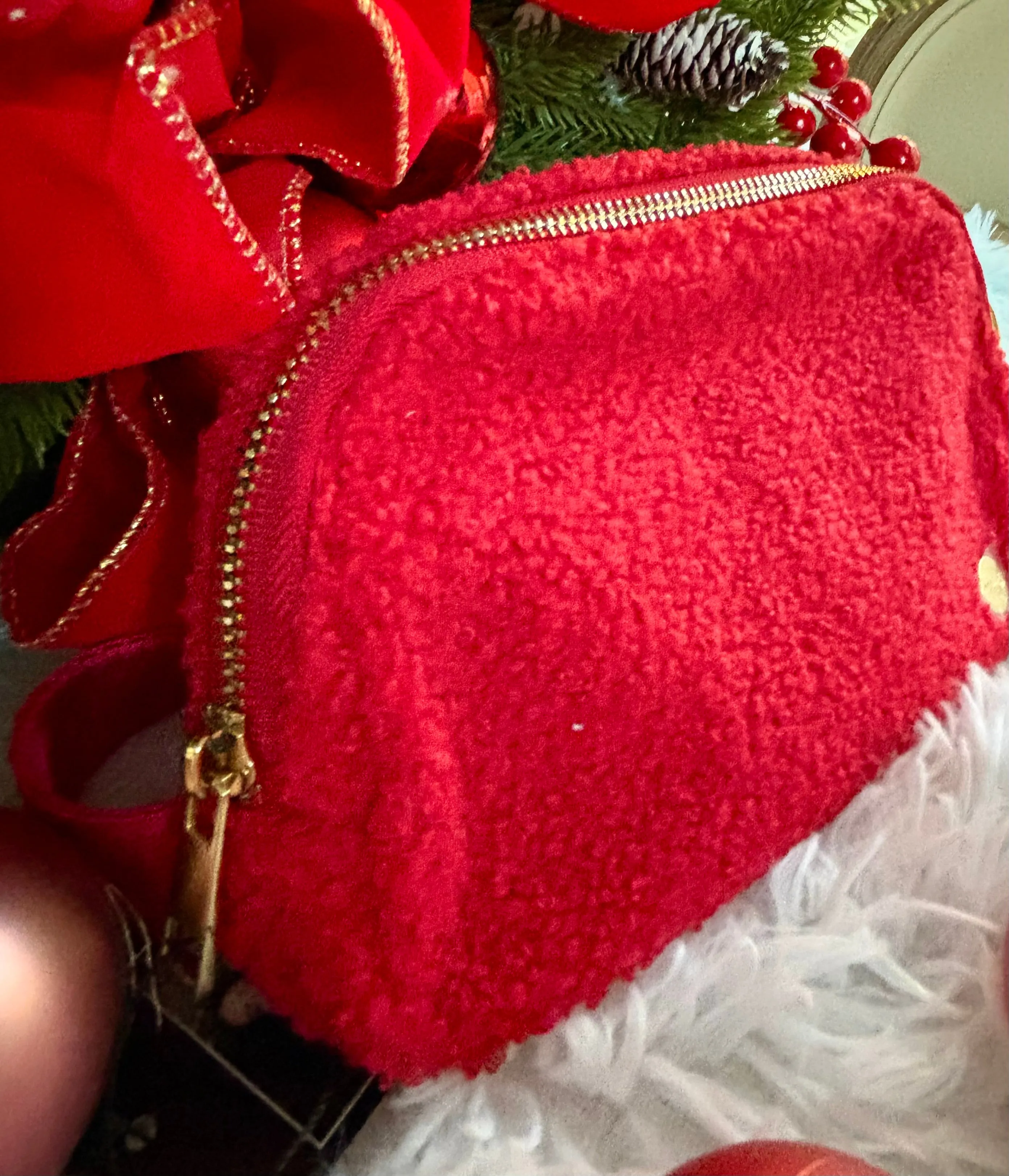 Red Fuzzy Sherpa Belt Bag