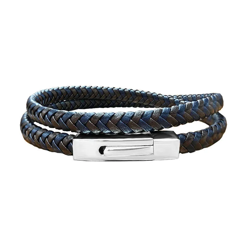 Shane Steel & Leather Coil Bracelet