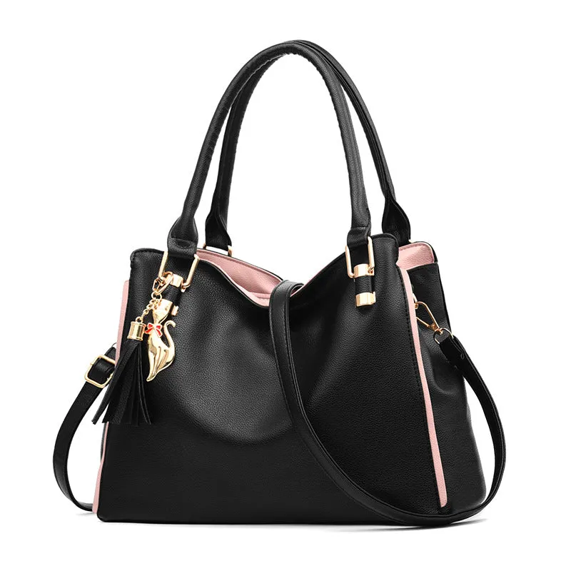 Soft leather women's bag mom bag new color matching large capacity simple trendy casual portable crossbody large bag