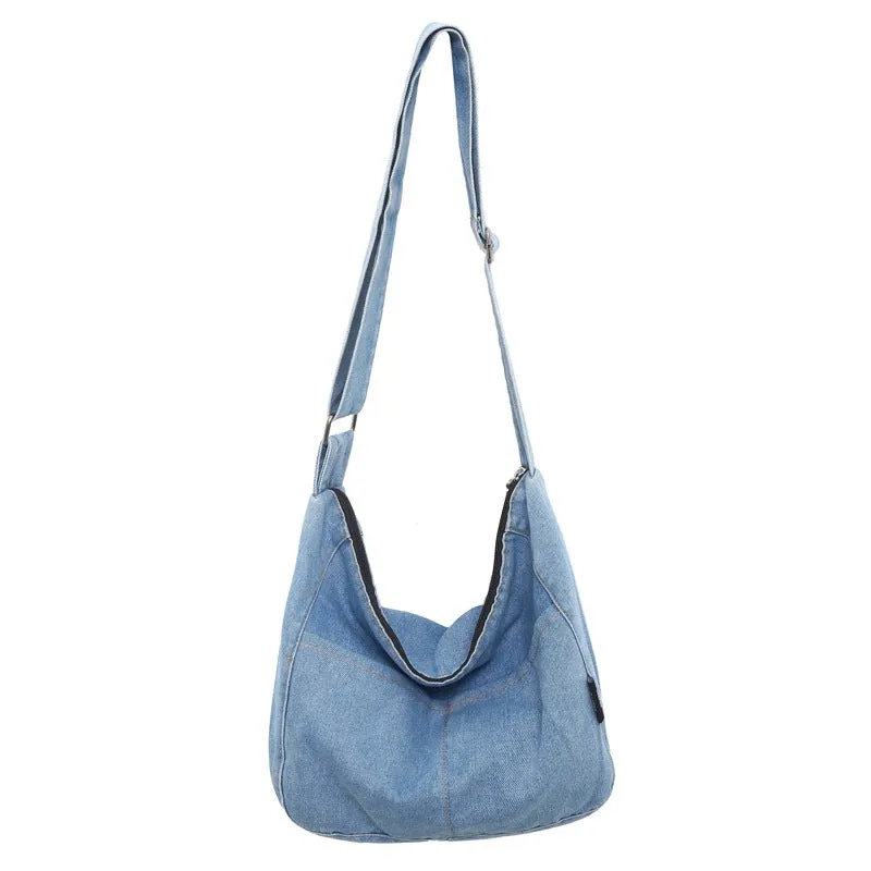 Sohiwoo Large Capacity Tote Bag Denim Lightweight Textured Shoulder Bag Versatile Commuter Bag