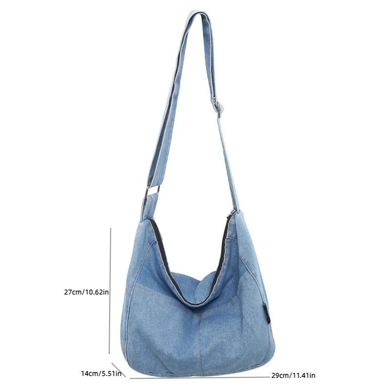 Sohiwoo Large Capacity Tote Bag Denim Lightweight Textured Shoulder Bag Versatile Commuter Bag