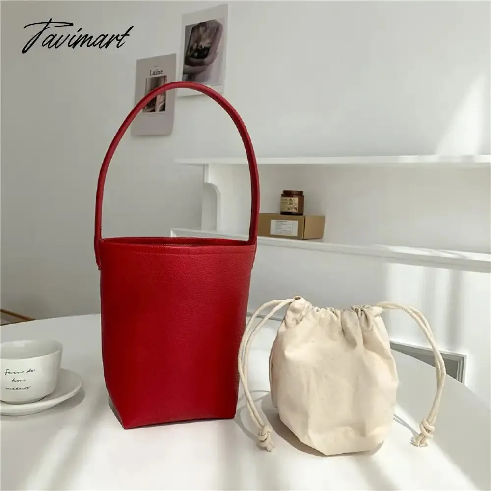 TAVIMART  New Popular Trendy Bucket Bags for Women 2024 Solid All Match PU Shoulder Bag Fashion Office Lady Autumn Underarm Bag