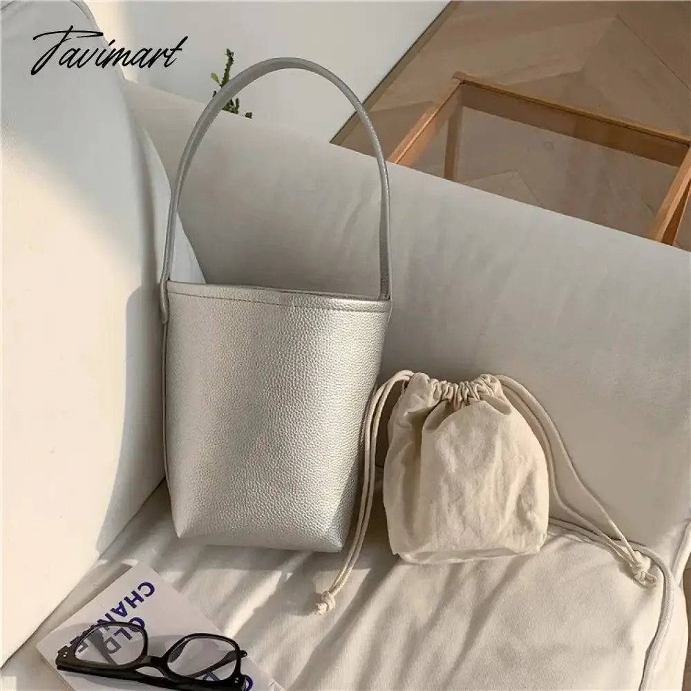 TAVIMART  New Popular Trendy Bucket Bags for Women 2024 Solid All Match PU Shoulder Bag Fashion Office Lady Autumn Underarm Bag