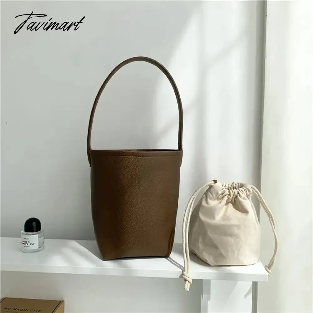 TAVIMART  New Popular Trendy Bucket Bags for Women 2024 Solid All Match PU Shoulder Bag Fashion Office Lady Autumn Underarm Bag