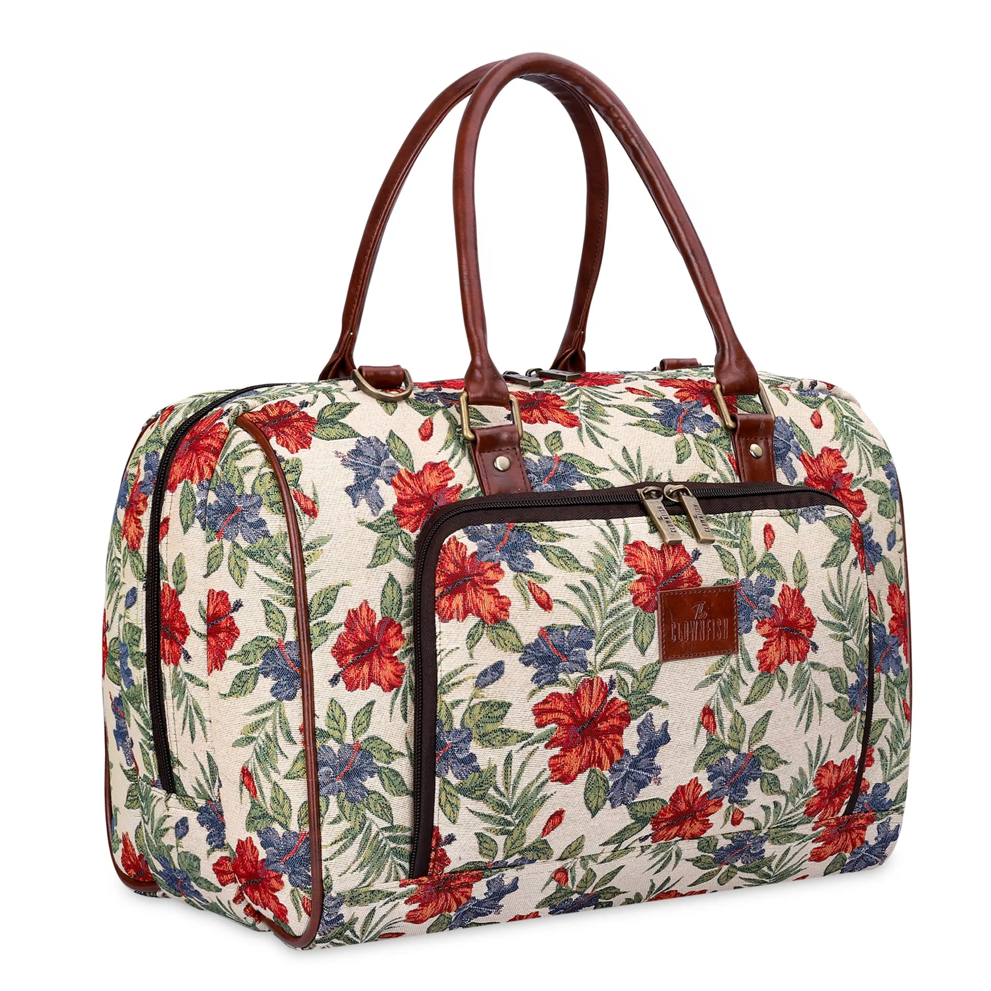 The Clownfish Oceania 28 litres Tapestry Unisex Business Travel Duffle Bag with 15.6 inch Laptop Sleeve (Maroon-Floral)