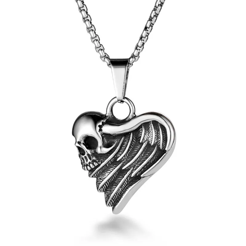 Trendy Men's Titanium Steel Skull Heart Pendant Necklace - Versatile Sweater Chain