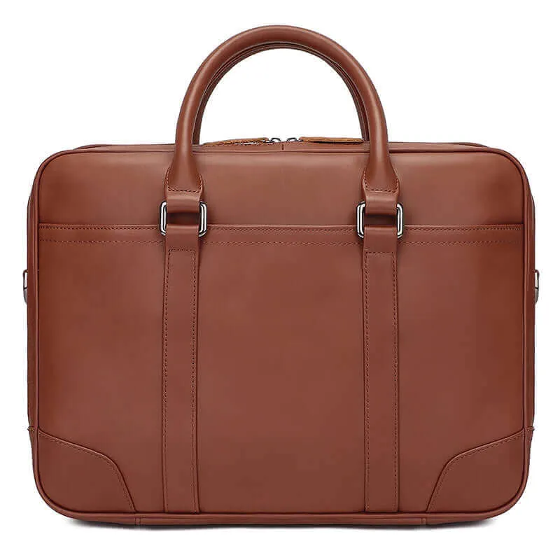 Vintage Style Leather Double Zip Business Laptop Bag