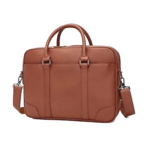 Vintage Style Leather Double Zip Business Laptop Bag