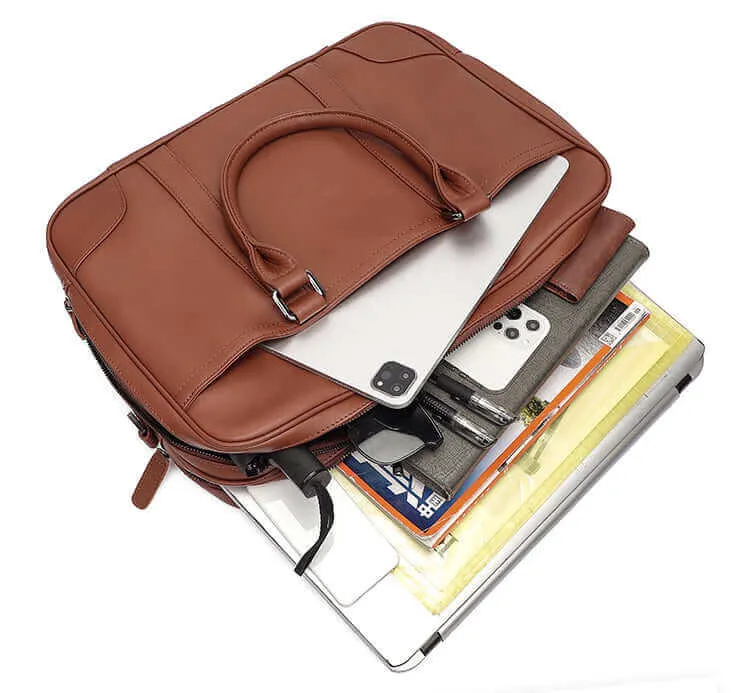 Vintage Style Leather Double Zip Business Laptop Bag