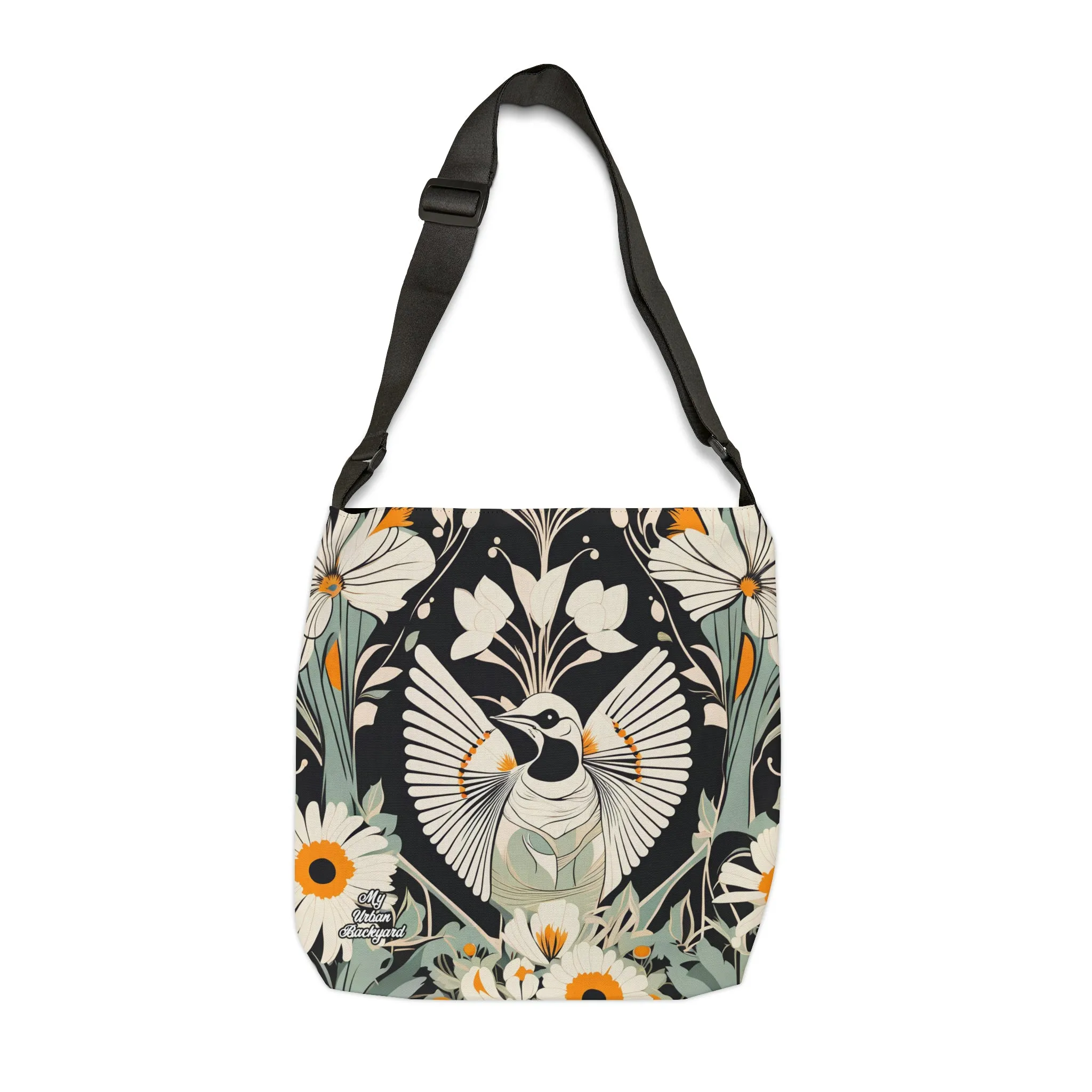 White Bird with Flowers, Tote Bag with Adjustable Strap - Trendy and Versatile