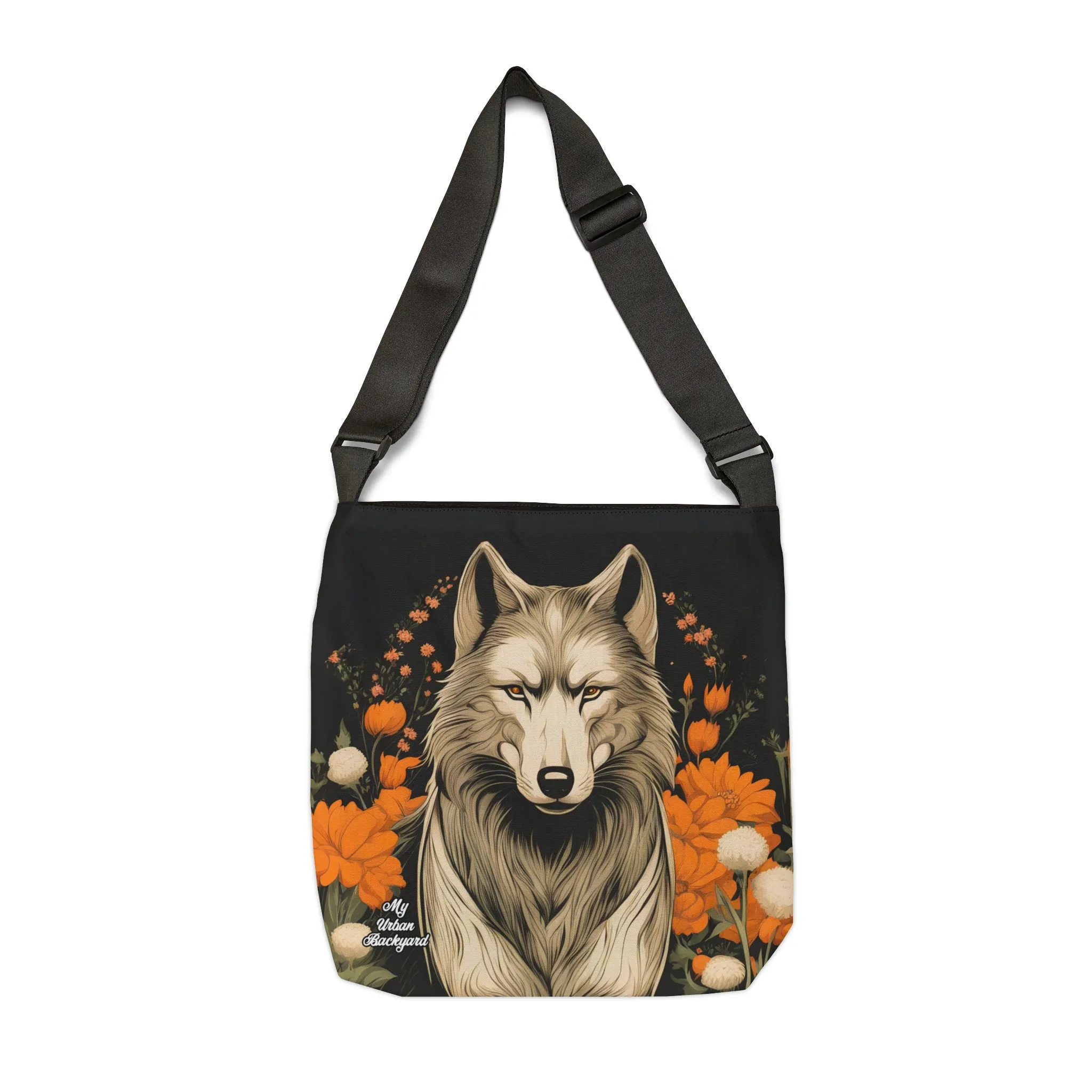 Wolf with Flowers, Tote Bag with Adjustable Strap - Trendy and Versatile