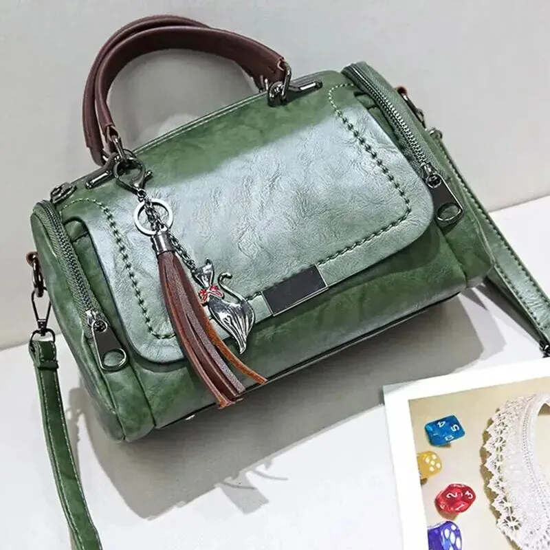 Women's Spacious Cross-body Shoulder Bag with Tassel Charm